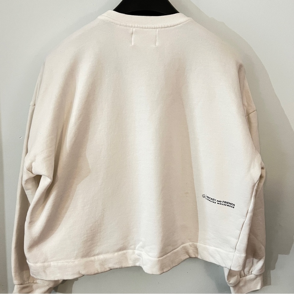 Disney White Crew Neck Sweater Hi-Lo Hem Mickey Mouse Graphic - Picture 10 of 11
